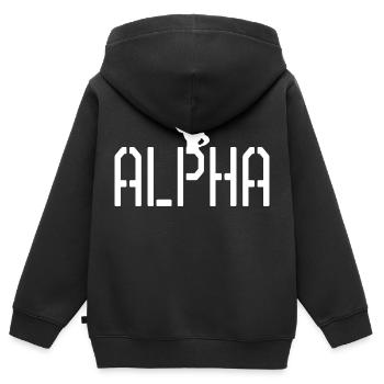 Alpha fort - Sweat Premium à capuche zippé enfant bio - noir - Dos - AI Model Kid Male (0cm)