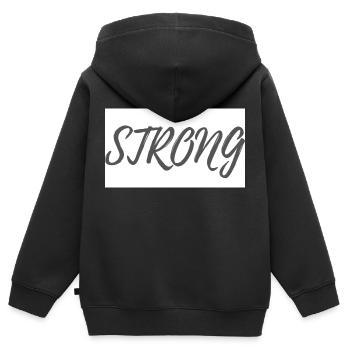 STRONG Schriftzug - Kinder Premium Organic Zip Hoodie - Schwarz - Hinten - AI Model Kid Male (0cm)