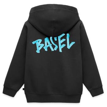 Basel lettering - Kids Premium Organic Zip-up Hoodie - black - Back - AI Model Kid Male (0cm)