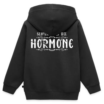 Schuld sind die Hormone - Lustiger Spruch - Kinder Premium Organic Zip Hoodie - Schwarz - Hinten - AI Model Kid Male (0cm)
