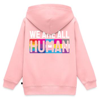 We Are All Human LGBTQIA - Kids Premium Organic Zip-up Hoodie - rose - Back - AI Model Kid Female (0cm)