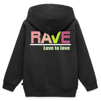 Rave Liebe zu Liebe - Kinder Premium Organic Zip Hoodie - Schwarz - Hinten - AI Model Kid Male (0cm)