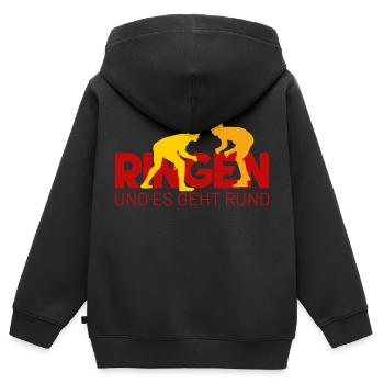RINGEN und es geht rund - Kinder Premium Organic Zip Hoodie - Schwarz - Hinten - AI Model Kid Male (0cm)