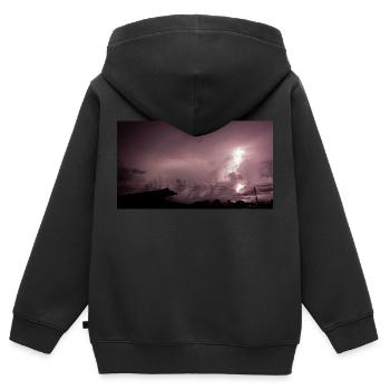 éclair sur la ville - Sweat Premium à capuche zippé enfant bio - noir - Dos - AI Model Kid Male (0cm)