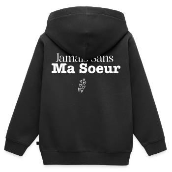 Jamais Sans ma soeur - Sweat Premium à capuche zippé enfant bio - noir - Dos - AI Model Kid Male (0cm)