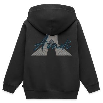 Tour Azadi - Art perse (Iran) - Sweat Premium à capuche zippé enfant bio - noir - Dos - AI Model Kid Male (0cm)