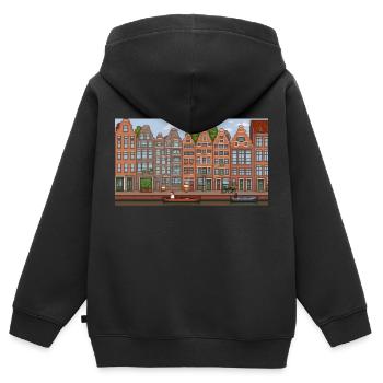 Stadtzentrum Amsterdam - Pixel Art - Kinder Premium Organic Zip Hoodie - Schwarz - Hinten - AI Model Kid Male (0cm)