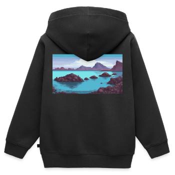 Blaue Lagune, Island - Pixel Art - Kinder Premium Organic Zip Hoodie - Schwarz - Hinten - AI Model Kid Male (0cm)