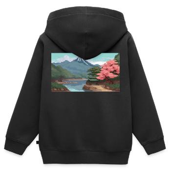 Miho No, Matsubara, Japan - Pixel Art - Kinder Premium Organic Zip Hoodie - Schwarz - Hinten - AI Model Kid Male (0cm)