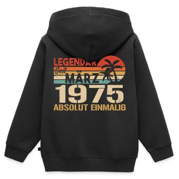 Légendaire depuis mars 1975 - absolument unique - Sweat Premium à capuche zippé enfant bio - noir - Dos - AI Model Kid Male (0cm)