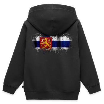 Finlande Suomi helsinki scandinavie viking fine FIN - Sweat Premium à capuche zippé enfant bio - noir - Dos - AI Model Kid Male (0cm)