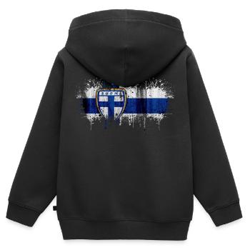 Finlande Suomi helsinki scandinavie viking fine FIN - Sweat Premium à capuche zippé enfant bio - noir - Dos - AI Model Kid Male (0cm)