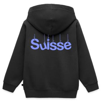 SCHWEIZ. HUMOR. LAND. FLAGGE. GENF. LAUSANNE - Kinder Premium Organic Zip Hoodie - Schwarz - Hinten - AI Model Kid Male (0cm)