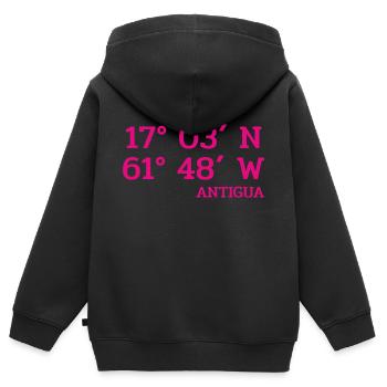 Coordonnées Antigua - Coordonnées - Caraïbes - Sweat Premium à capuche zippé enfant bio - noir - Dos - AI Model Kid Male (0cm)