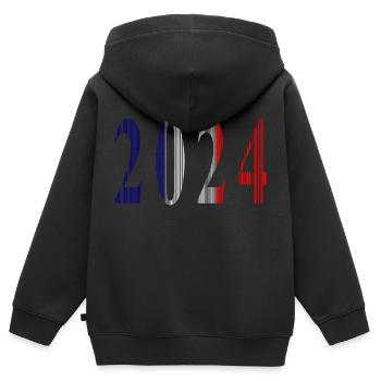 2024 Bleu Blanc Rouge - Sweat Premium à capuche zippé enfant bio - noir - Dos - AI Model Kid Male (0cm)