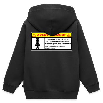 Warnung - Kinder Premium Organic Zip Hoodie - Schwarz - Hinten - AI Model Kid Male (0cm)