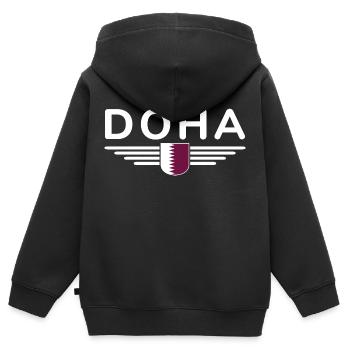 Doha Design – Élégant et unique - Sweat Premium à capuche zippé enfant bio - noir - Dos - AI Model Kid Male (0cm)