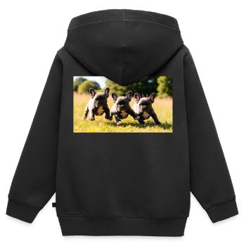 French Bulldog Welpen verspielt mit schönen Augen - Kinder Premium Organic Zip Hoodie - Schwarz - Hinten - AI Model Kid Male (0cm)