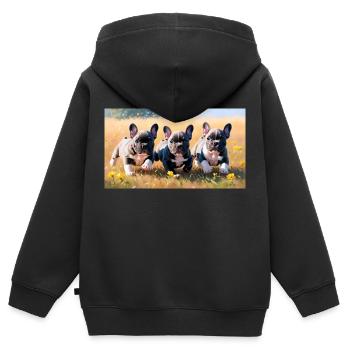 French Bulldog Welpen verspielt mit schönen Augen - Kinder Premium Organic Zip Hoodie - Schwarz - Hinten - AI Model Kid Male (0cm)
