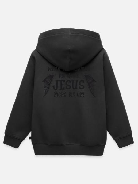 Jesus picks me up - Kinder Premium Organic Zip Hoodie - Schwarz