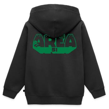 Zone d’OVNI 51 - Sweat Premium à capuche zippé enfant bio - noir - Dos - AI Model Kid Male (0cm)