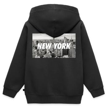 New York Manhattan - Kinder Premium Organic Zip Hoodie - Schwarz - Hinten - AI Model Kid Male (0cm)