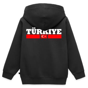 Drapeau turc - Sweat Premium à capuche zippé enfant bio - noir - Dos - AI Model Kid Male (0cm)