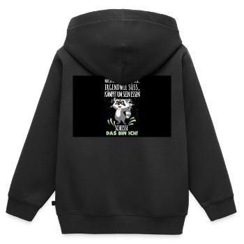 Nachtaktiv, Augenringe, irgendwie süß, kämpft um s - Kinder Premium Organic Zip Hoodie - Schwarz - Hinten - AI Model Kid Male (0cm)