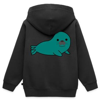 Phoque - Sweat Premium à capuche zippé enfant bio - noir - Dos - AI Model Kid Male (0cm)