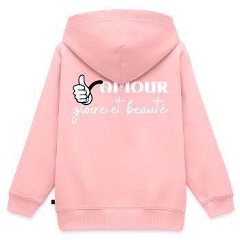 Amour gloire et beauté 2 - Sweat Premium à capuche zippé enfant bio - rose - Dos - AI Model Kid Female (0cm)