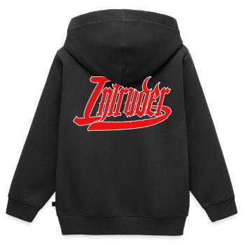 intrus hacker intrus clan sticker ordinateur - Sweat Premium à capuche zippé enfant bio - noir - Dos - AI Model Kid Male (0cm)