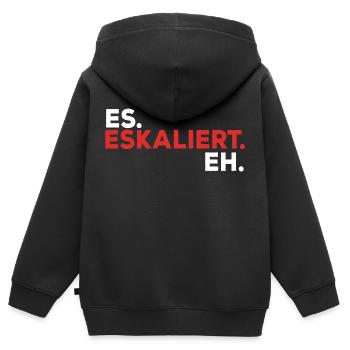 It escalates for techno parties and festivals - Kinder Premium Organic Zip Hoodie - Schwarz - Hinten - AI Model Kid Male (0cm)
