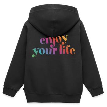 enjoy your life genieß dein Leben Regenbogen hygge - Kinder Premium Organic Zip Hoodie - Schwarz - Hinten - AI Model Kid Male (0cm)