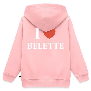i love belette - Sweat Premium à capuche zippé enfant bio - rose - Dos - AI Model Kid Female (0cm)