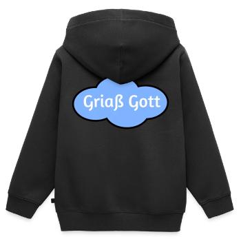 Griaß Gott - Kinder Premium Organic Zip Hoodie - Schwarz - Hinten - AI Model Kid Male (0cm)