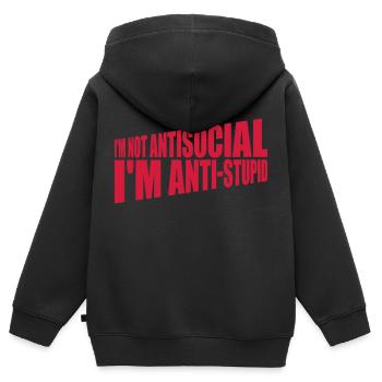 pas antisocial anti-stupide - Sweat Premium à capuche zippé enfant bio - noir - Dos - AI Model Kid Male (0cm)