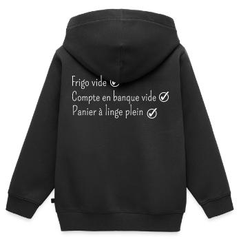 panier à linge plein humour - Sweat Premium à capuche zippé enfant bio - noir - Dos - AI Model Kid Male (0cm)