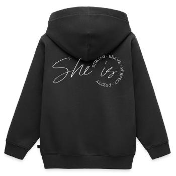 She is strong brave perfect pretty - Sweat Premium à capuche zippé enfant bio - noir - Dos - AI Model Kid Male (0cm)