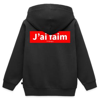 Français - Sweat Premium à capuche zippé enfant bio - noir - Dos - AI Model Kid Male (0cm)