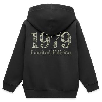 1979 - Kinder Premium Organic Zip Hoodie - Schwarz - Hinten - AI Model Kid Male (0cm)