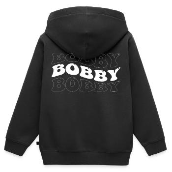 Drôle Bobby Groovy 4 Hommes Femmes Cool Bobby Tie Dye - Sweat Premium à capuche zippé enfant bio - noir - Dos - AI Model Kid Male (0cm)