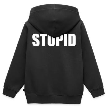 Stupid - white - Kids Premium Organic Zip-up Hoodie - black - Back - AI Model Kid Male (0cm)