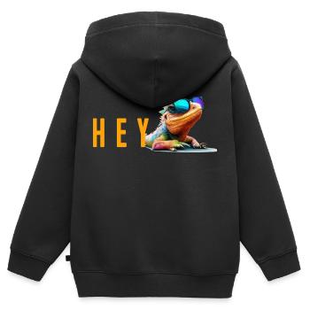 Lézard Hé - Sweat Premium à capuche zippé enfant bio - noir - Dos - AI Model Kid Male (0cm)