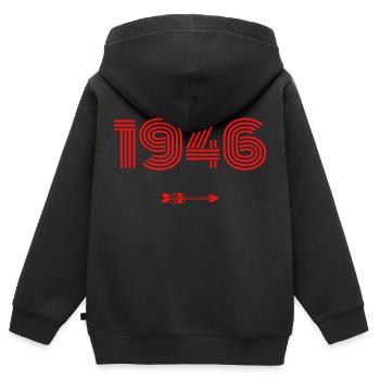 Né en 1946 - Sweat Premium à capuche zippé enfant bio - noir - Dos - AI Model Kid Male (0cm)