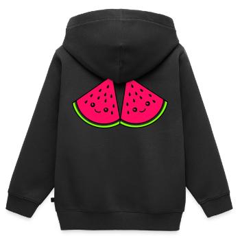 Melon drôle - Sweat Premium à capuche zippé enfant bio - noir - Dos - AI Model Kid Male (0cm)