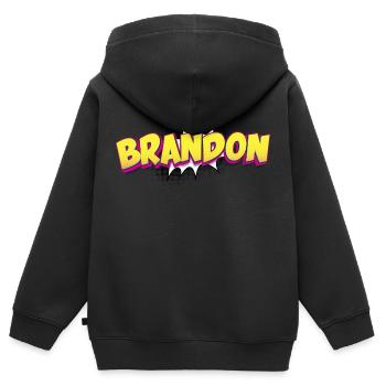 Brandon benutzerdefinierter Name Comic-Stil Pop-Art, - Kinder Premium Organic Zip Hoodie - Schwarz - Hinten - AI Model Kid Male (0cm)