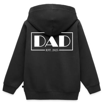 Maman papa établi, maman et papa tenue assortie - Sweat Premium à capuche zippé enfant bio - noir - Dos - AI Model Kid Male (0cm)