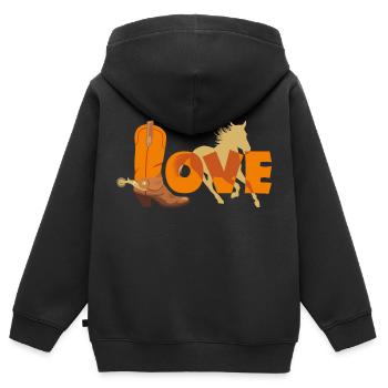 Cowboystiefel und Pferdesilhouette - Kinder Premium Organic Zip Hoodie - Schwarz - Hinten - AI Model Kid Male (0cm)