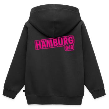 Hambourg - 040 - Ville hanséatique - Alster - Elbe - Sweat Premium à capuche zippé enfant bio - noir - Dos - AI Model Kid Male (0cm)