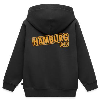 Hambourg - 040 - Ville hanséatique - Alster - Elbe - Sweat Premium à capuche zippé enfant bio - noir - Dos - AI Model Kid Male (0cm)